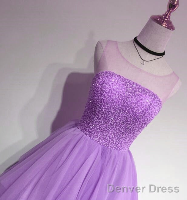 Glam Light Purple Tulle High Low Beaded Layers Prom Dress