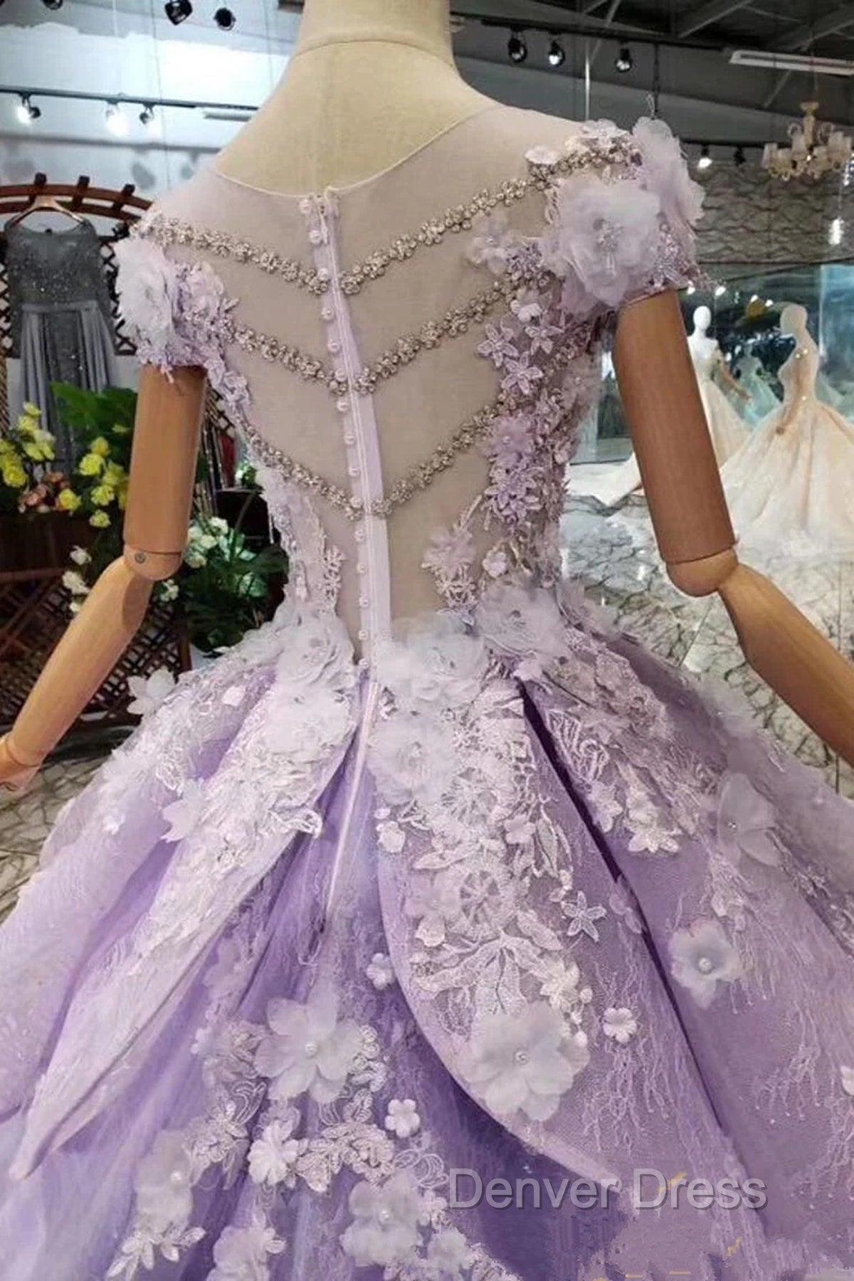 Glam Light Purple Tulle With Lace Applique Sweet 16 Dresses, Light Purple Prom Dresses Secondary image