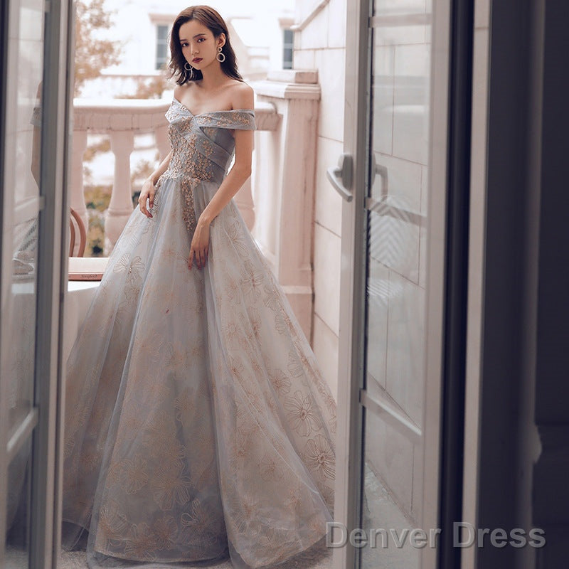 Glam Off Shoulder Shiny Lace And Tulle Long Party Dress, A-Line Evening Dresses Prom Dress Secondary image