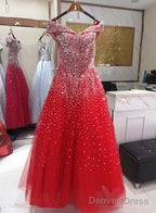Glam Sparkle Handmade Sequins Long Prom Dresses, Off Shoulder Prom Gowns