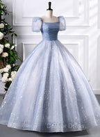 Glam Tulle Floor Length Prom Dress, Beautiful Short Sleeves Sweet 16 Dresses