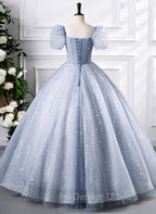 Glam Tulle Floor Length Prom Dress, Beautiful Short Sleeves Sweet 16 Dresses