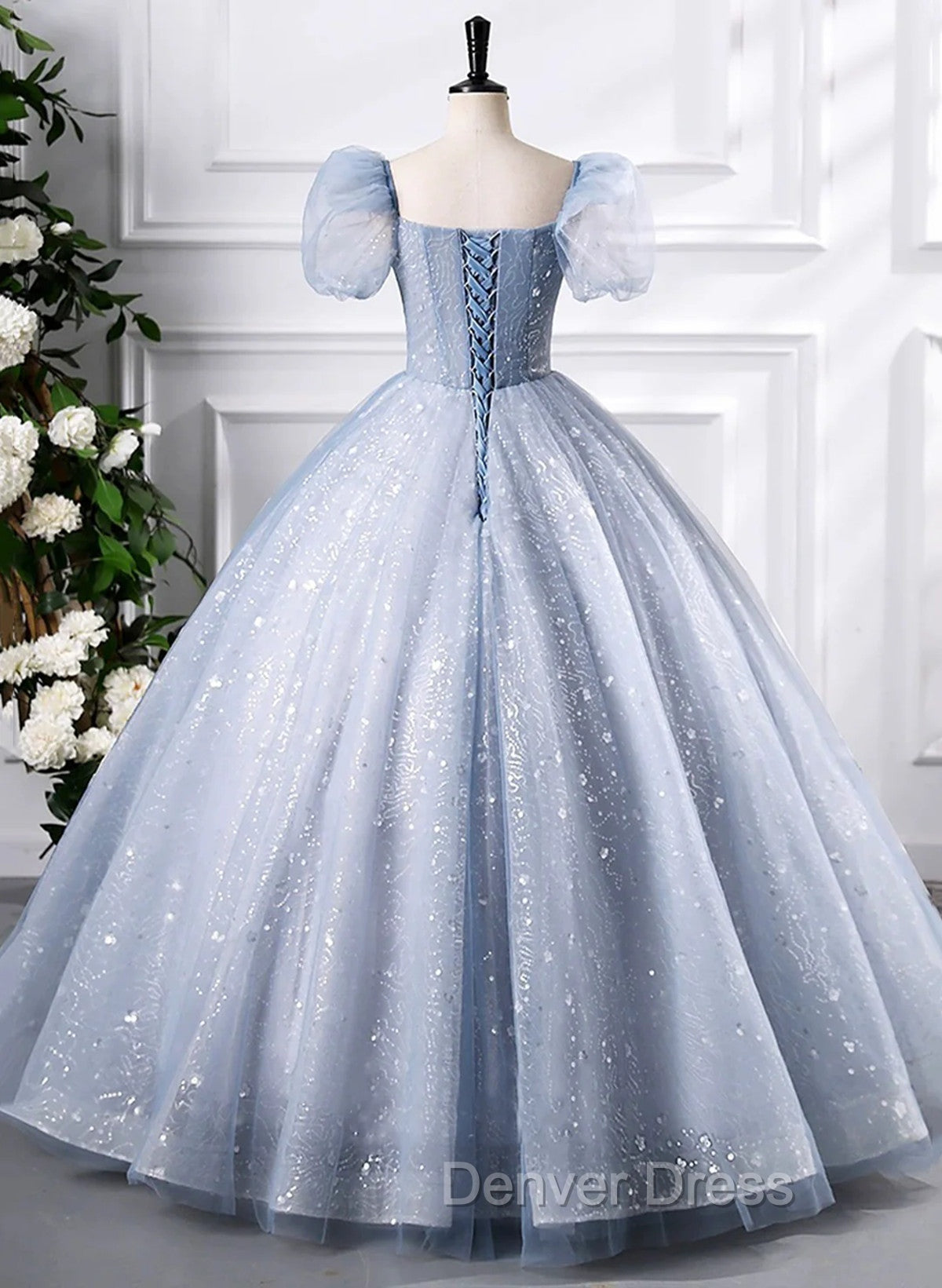 Glam Tulle Floor Length Prom Dress, Beautiful Short Sleeves Sweet 16 Dresses