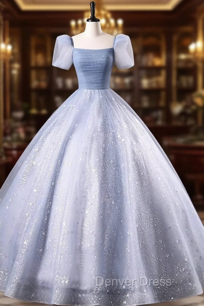 Glam Tulle Floor Length Prom Dress, Beautiful Short Sleeves Sweet 16 Dresses