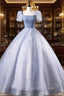 Glam Tulle Floor Length Prom Dress, Beautiful Short Sleeves Sweet 16 Dresses