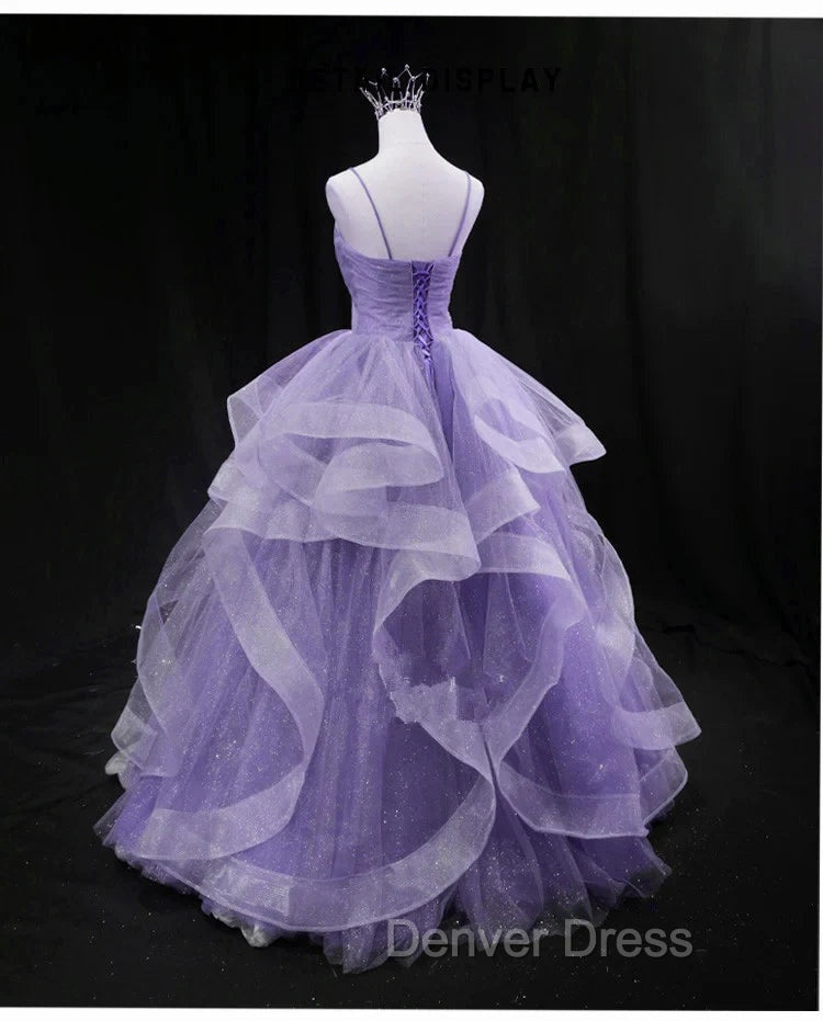 Glam Tulle Light Purple Long Formal Dresses Ball Gown Sweet 16 Dresses prom Dresses shops