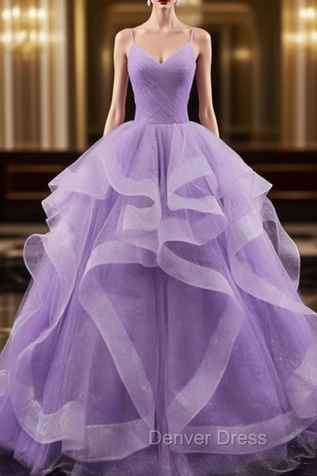 Glam Tulle Light Purple Long Formal Dresses Ball Gown Sweet 16 Dresses prom Dresses shops Main image