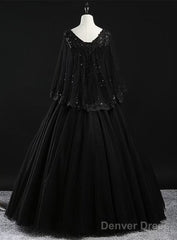 Glam Tulle With Lace Applique Ball Gown Sweet 16 Dress, Beaded Prom Dresses Evening Dress