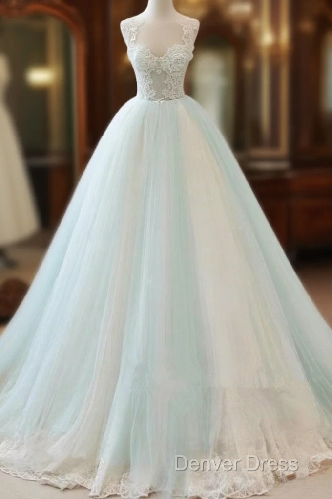 Glam White And Mint Green Tulle With Lace Party Dresses, Straps Formal Dresses Evening Dresses Main image