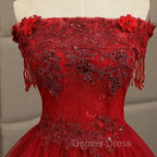 Glam Wine Red Quinceanera Dress Prom Dress, Tulle Long Embroidered with Flowers Prom Dresses