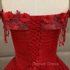 Glam Wine Red Quinceanera Dresses Party Dresses, Tulle Long  Embroidered with Flowers Formal Dresses