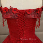 Glam Wine Red Quinceanera Dress Prom Dress, Tulle Long Embroidered with Flowers Prom Dresses