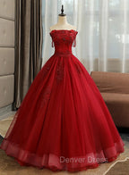 Glam Wine Red Quinceanera Dresses Party Dresses, Tulle Long  Embroidered with Flowers Formal Dresses