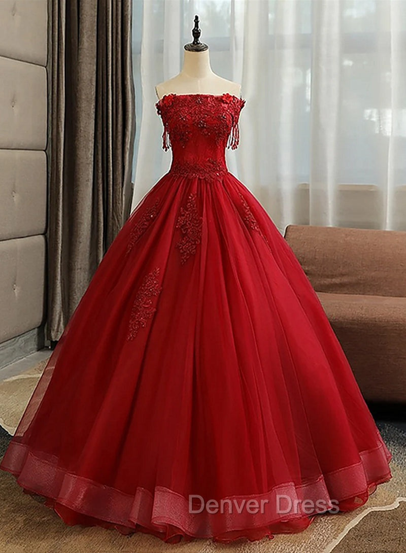 Glam Wine Red Quinceanera Dresses Party Dresses, Tulle Long  Embroidered with Flowers Formal Dresses
