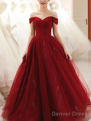 Glam Wine Red Sweetheart Tulle Shiny Long Prom Dress Party Dress, Wine Red Formal Dress