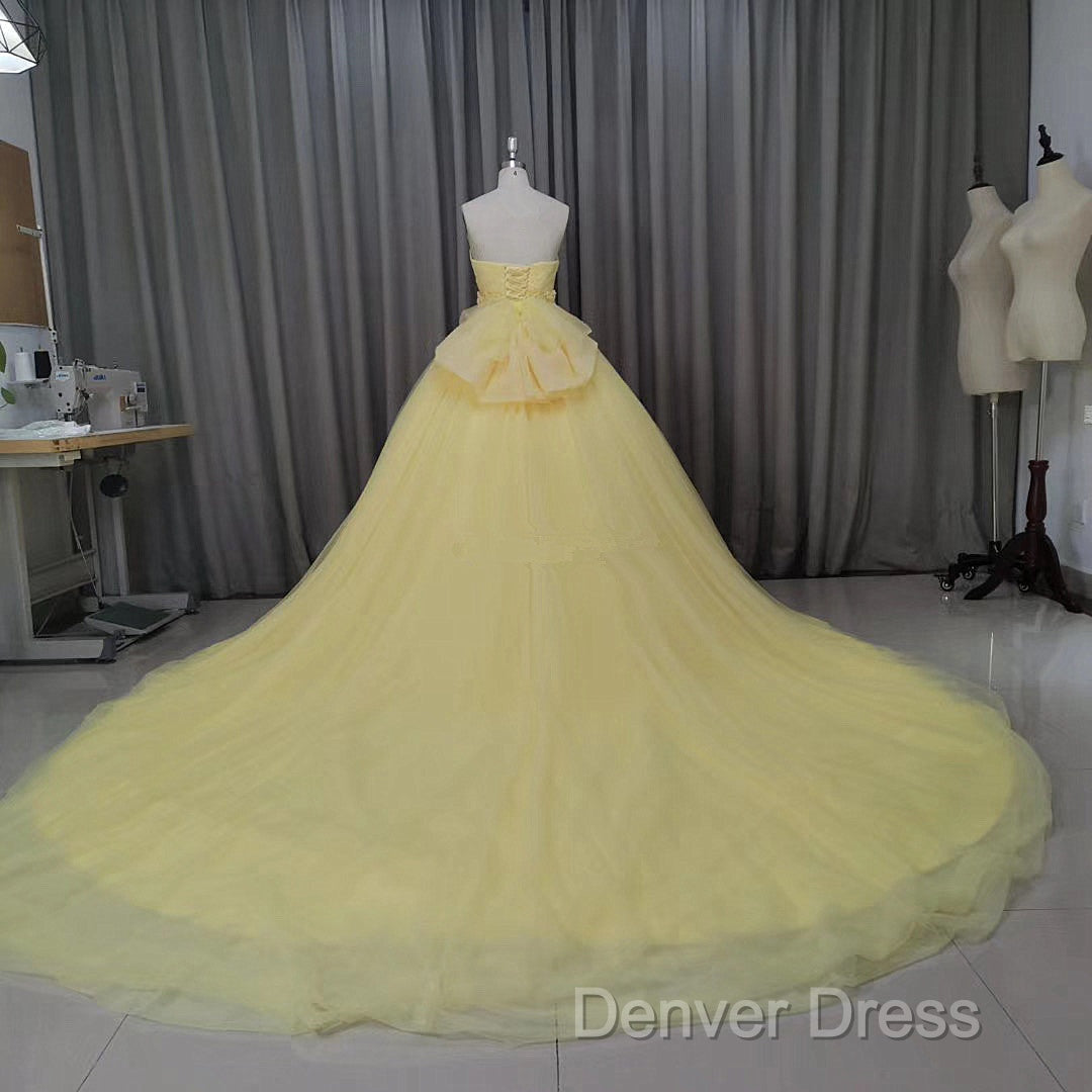 Glam Yellow Sweetheart Flowers Sweet 16 Gowns, Yellow Prom Gowns