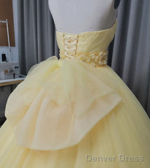 Glam Yellow Sweetheart Flowers Sweet 16 Gown, Yellow Formal Gown