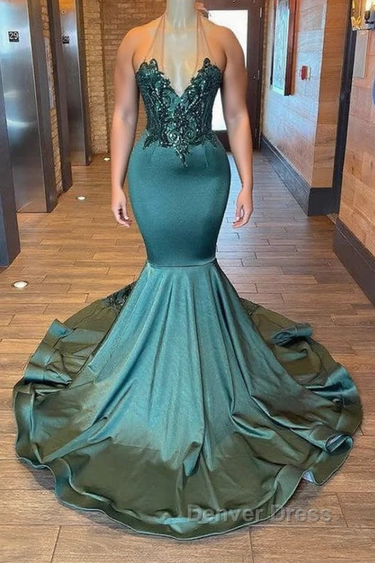 Glamorou V-Neck Sleeveless Halter Mermaid Prom Dresses With Beading Main image