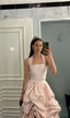 Glamorous 2 Pieces Light Pink Satin Long Prom Dresses
