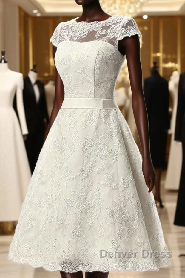 Glamorous Cap Sleeves Covered Button Ribbon Wedding Dresses Main image