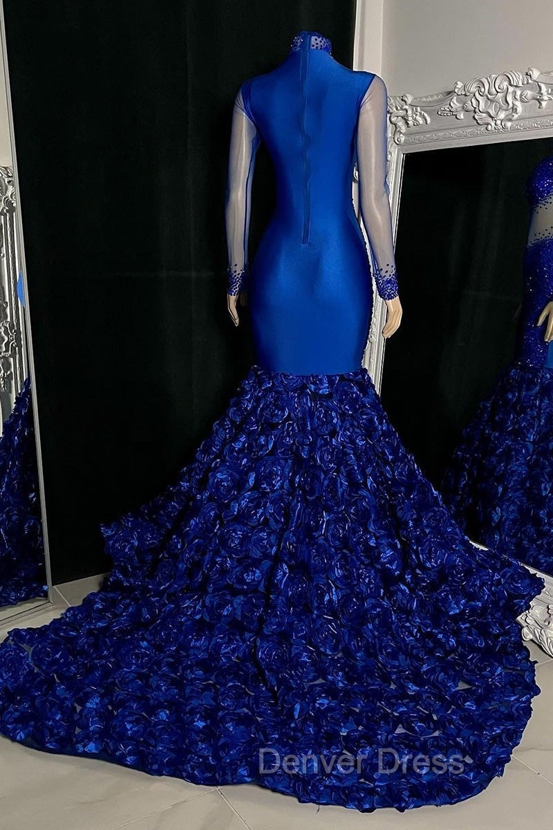 Glamorous High Neck Long Sleeves Prom Dresses Mermaid Flowers Bottom With Beads Secondary image