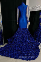 Glamorous High Neck Long Sleeves Prom Dresses Mermaid Flowers Bottom With Beads