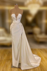 Glamorous Ivory Mermaid Long Prom Dresses With Appliques