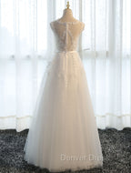 Glamorous Long Evening Dresses Lace Cameo Pink Party Dresses A Line Applique Tulle Maxi Formal Dresses