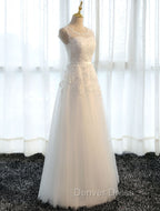 Glamorous Long Evening Dresses Lace Cameo Pink Party Dresses A Line Applique Tulle Maxi Formal Dresses