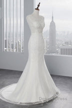 Glamorous Long Mermaid Tulle Appliques Lace Wedding Dresses