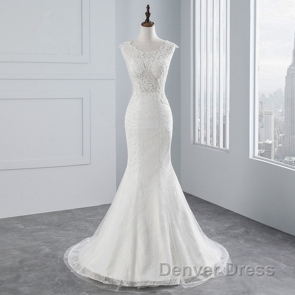 Glamorous Long Mermaid Tulle Appliques Lace Wedding Dresses