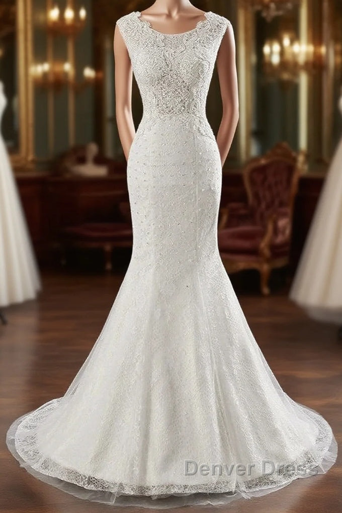 Glamorous Long Mermaid Tulle Appliques Lace Wedding Dresses Main image