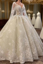 Glamorous Long Sleevess Lace A line Bridal Gown Pirncess Wedding Dresses