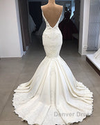 Glamorous Mermaid Sleeveless Lace Wedding Dresses Overskit