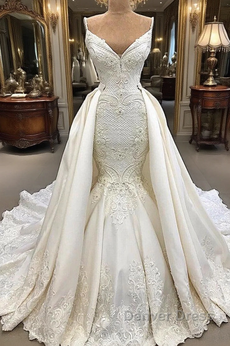 Glamorous Mermaid Sleeveless Lace Wedding Dresses Overskit