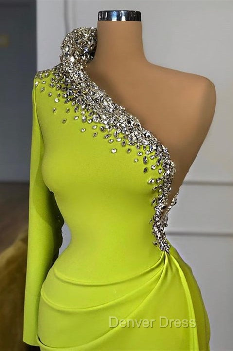 Glamorous One Shoulder Long Sleeves Mermaid Prom Dresses With Beads Secondary image
