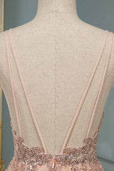 Glamorous Sequins V-Neck Long Evening Prom Dresses Floor Length