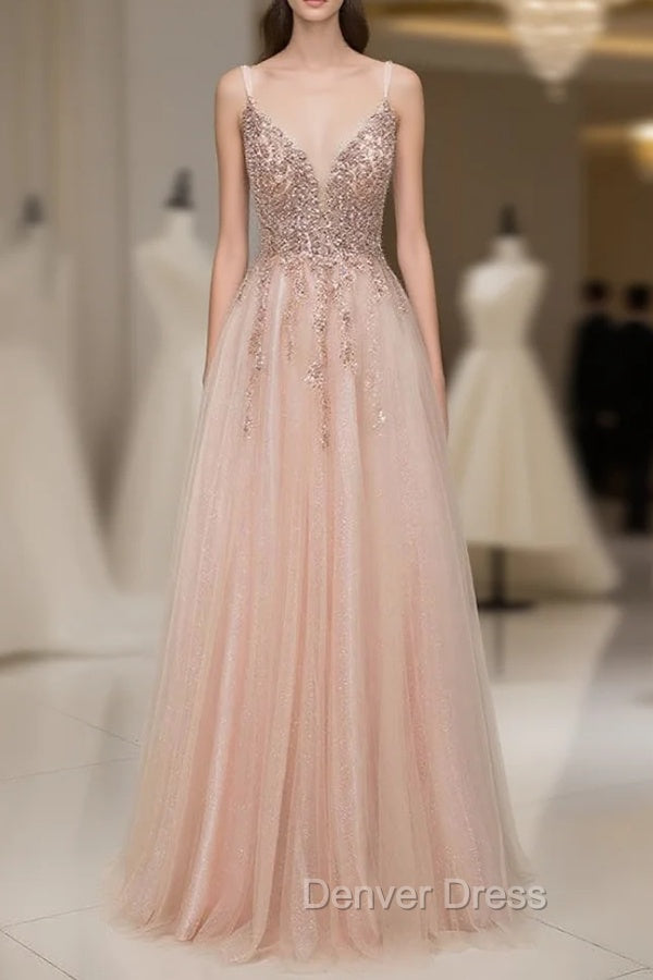 Glamorous Sequins V Neck Long Prom Dresses Floor Length Main image