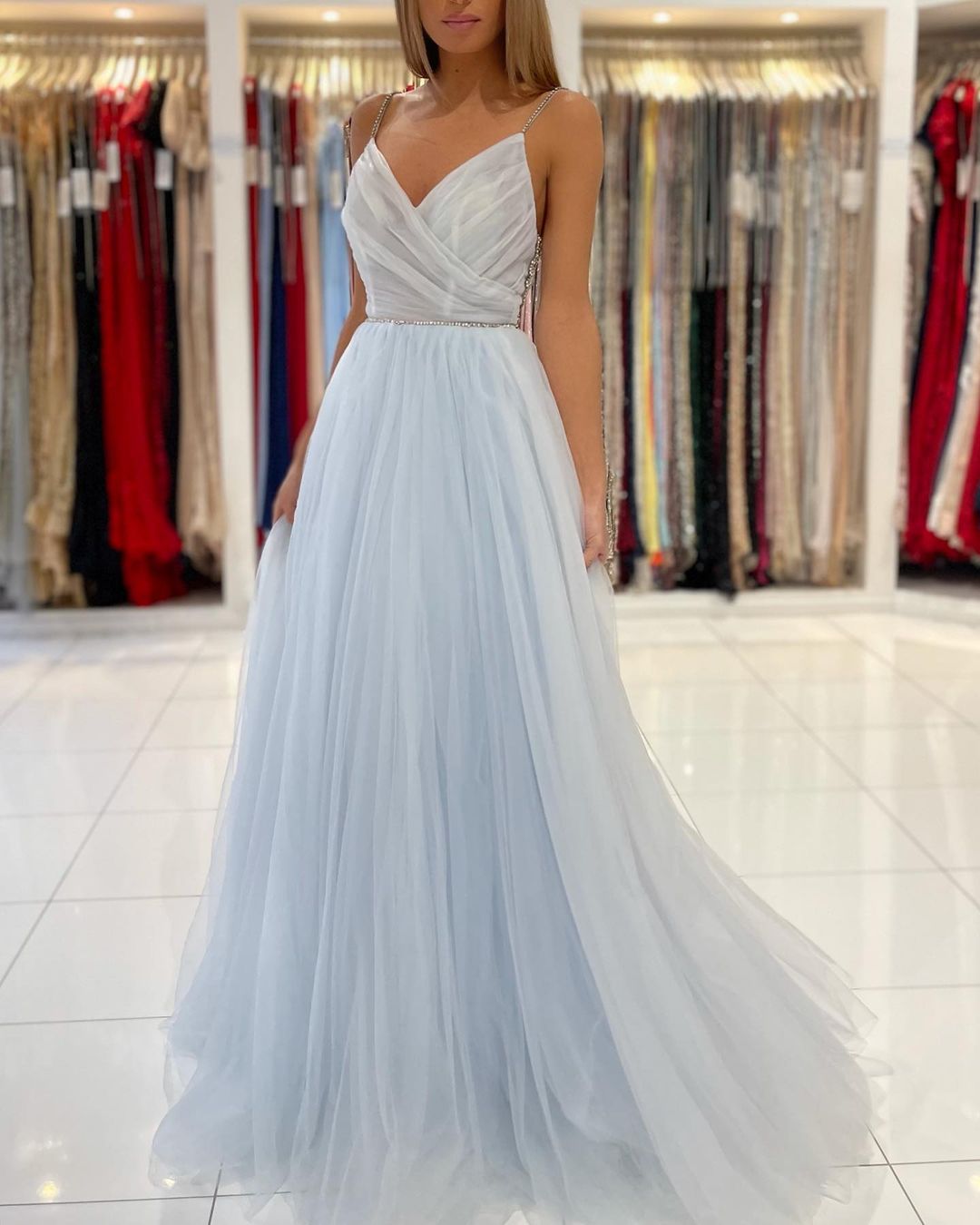 Glamorous Sweetheart Prom Dress Long Backless Tulle Evening Gowns