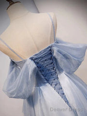 Glitter A-Line Princess Off Shoulder Tulle Gray Blue Long Prom Dress Sparkly Evening Dress
