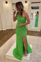 Glitter Black Sequins Long Prom Dresses with Slit