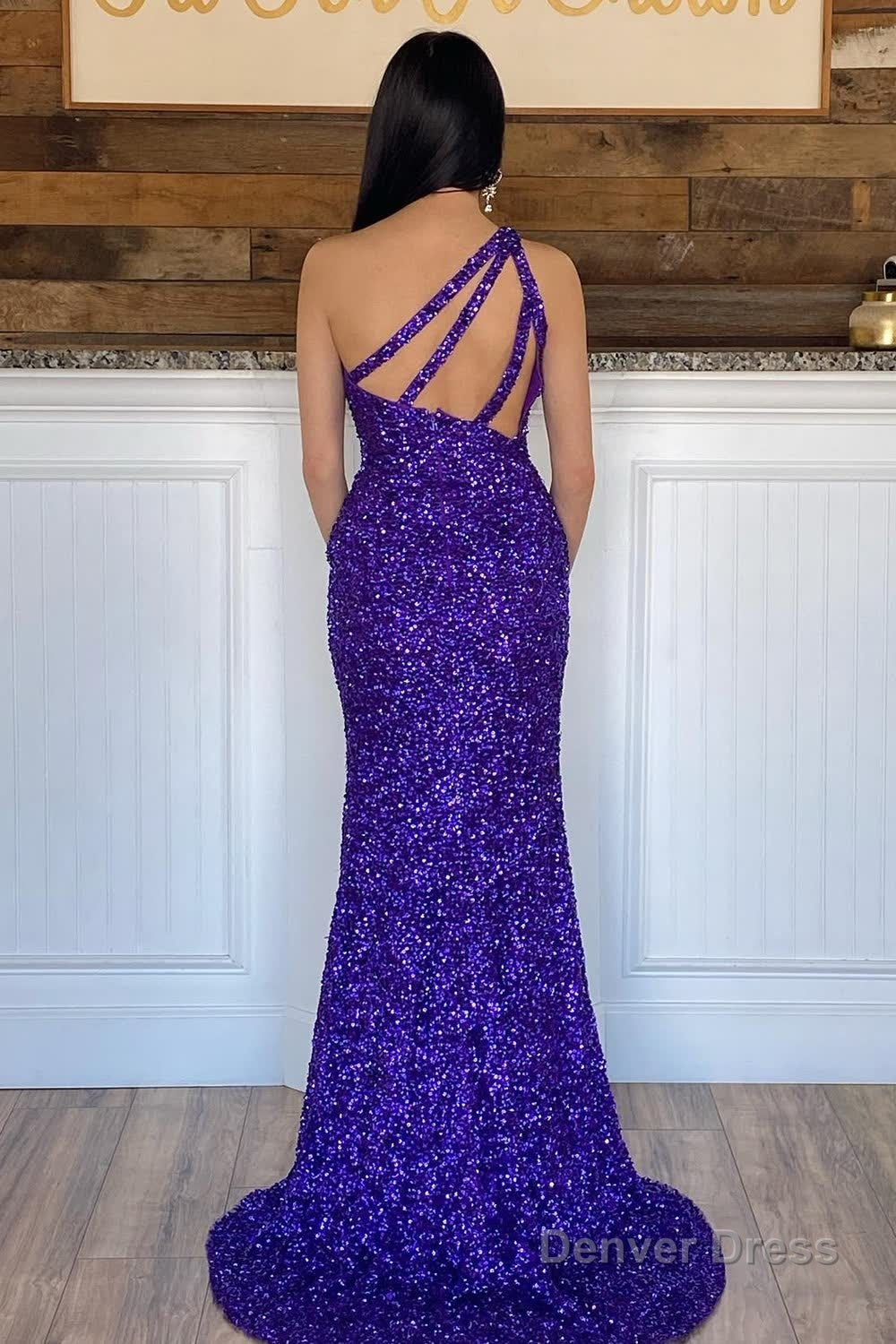 Glitter Black Sequins Long Prom Dresses with Slit