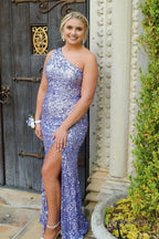 Glitter Black Sequins Long Prom Dresses with Slit