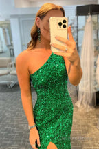 Glitter Black Sequins Long Prom Dresses with Slit