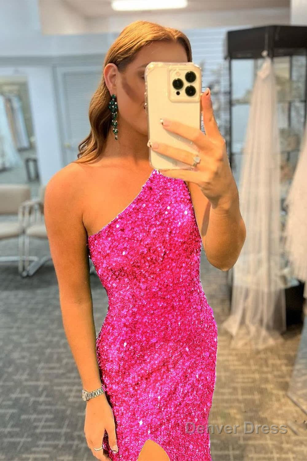 Glitter Black Sequins Long Prom Dresses with Slit