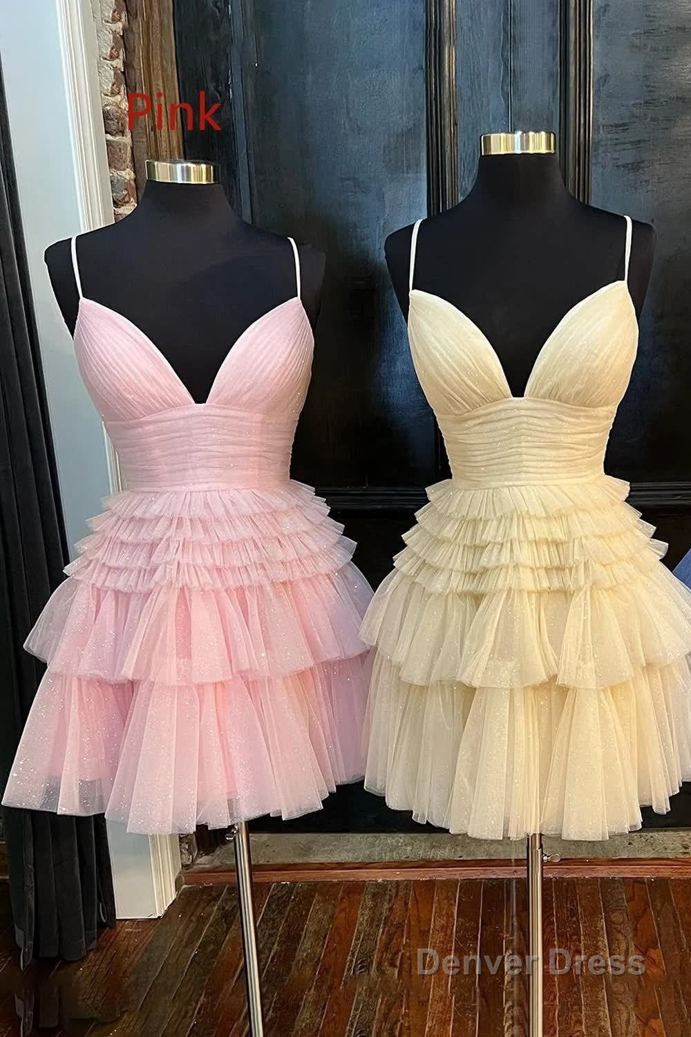 Glitter Black Tiered Spaghetti Straps Short Homecoming Dresses