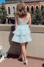 Glitter Black Tiered Spaghetti Straps Short Homecoming Dresses