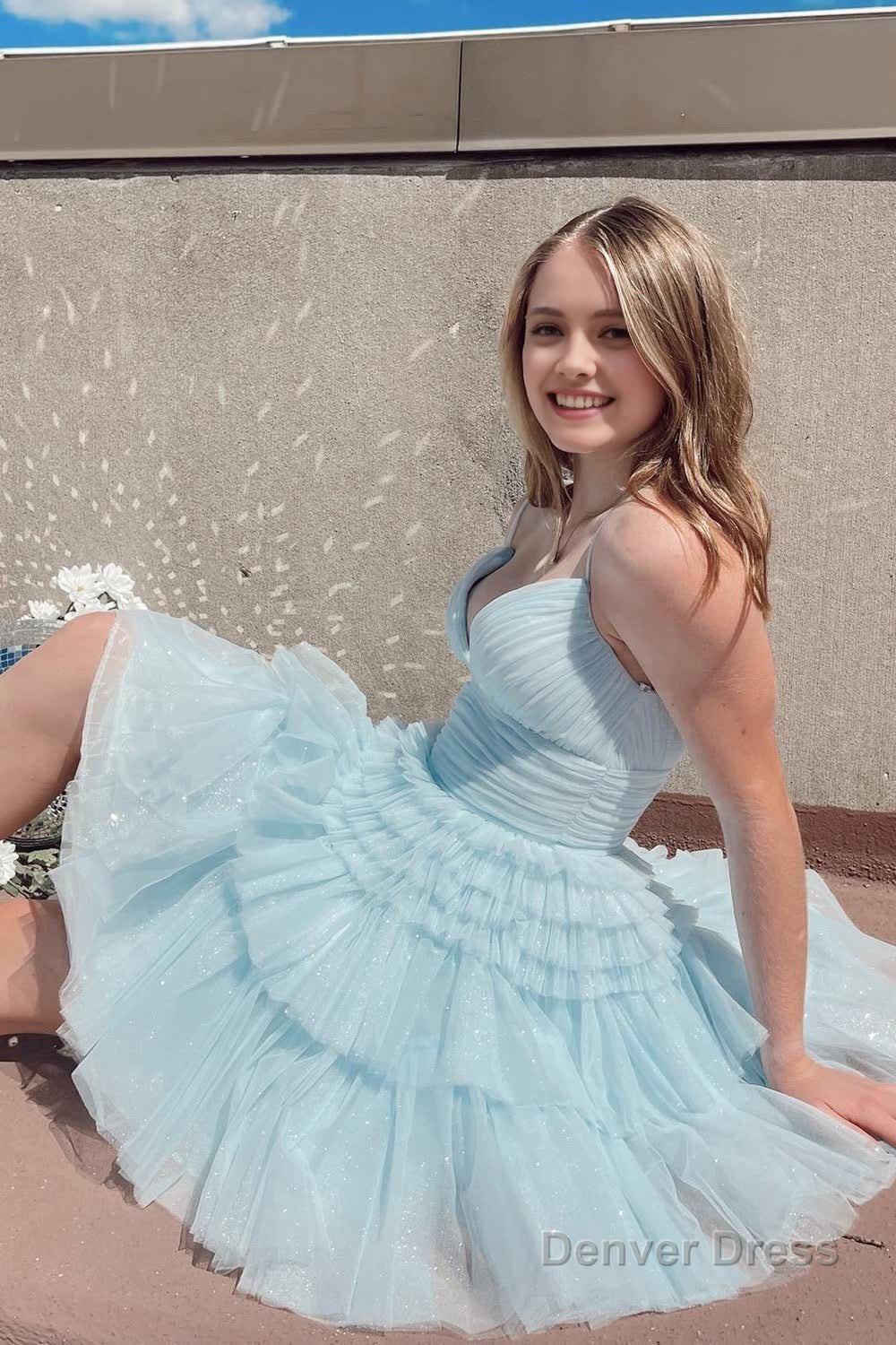 Glitter Black Tiered Spaghetti Straps Short Homecoming Dresses