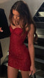 Glitter Burgundy Sequin Homecoming Dress Tight Sweetheart Birthday Prom Dresses,