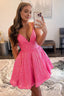 Glitter Hot Pink A Line Short Homecoming Dresses with Pockets